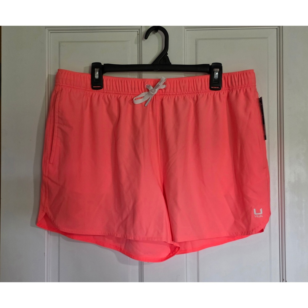 Huk Pursuit Volley Short Neon Coral Pink Fishing Water Shorts Womens XL NWT RARE